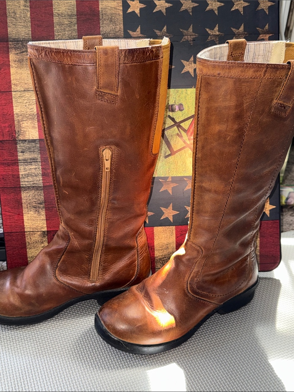 Keen Brown Leather Mid-Calf Zip Heeled Riding Boots